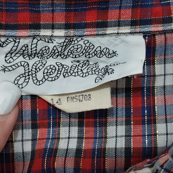 VINTAGE 1970'S WESTERN PEARL BUTTON DOWN PLAID SHIRT SIZE M - Picture 4 of 7